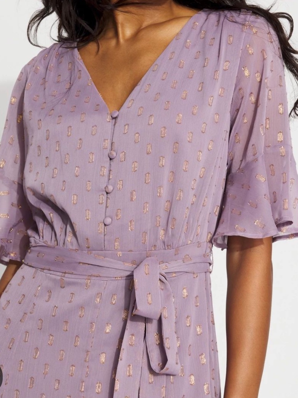 White House Black Market Lavender Metallic Godet Dress 10